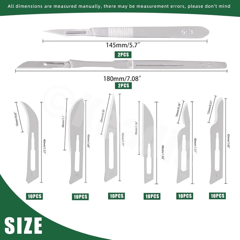 Keadic 64Pcs Scalpel Blade Handle with #10#11#12#13#14#15 Scalpels Surgical Sterile Blades, High Carbon Steel Laboratory Blade-Lab Knives for Practicing Cutting, Sculpting, Callus Removal - Image 2